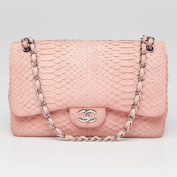 Chanel Pink Matte Python Classic Jumbo Double Flap Bag - Picture 5 of 10